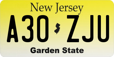 NJ license plate A30ZJU