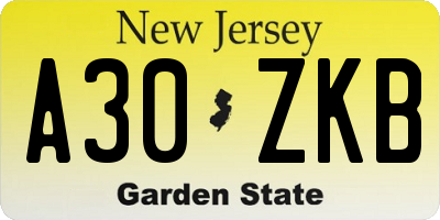 NJ license plate A30ZKB