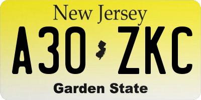 NJ license plate A30ZKC