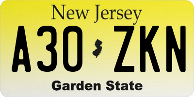 NJ license plate A30ZKN