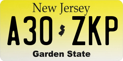 NJ license plate A30ZKP