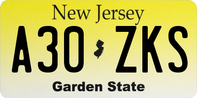 NJ license plate A30ZKS