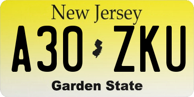 NJ license plate A30ZKU