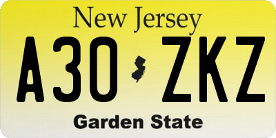 NJ license plate A30ZKZ