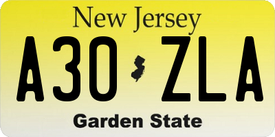 NJ license plate A30ZLA