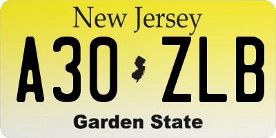 NJ license plate A30ZLB