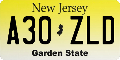 NJ license plate A30ZLD