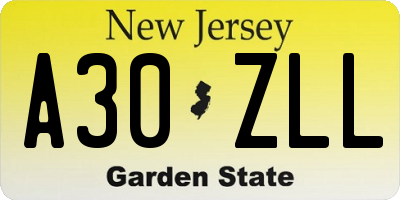 NJ license plate A30ZLL