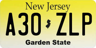 NJ license plate A30ZLP