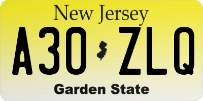 NJ license plate A30ZLQ