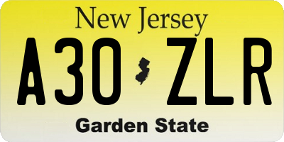 NJ license plate A30ZLR