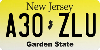 NJ license plate A30ZLU