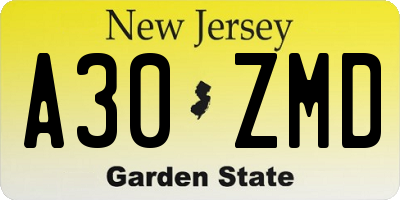 NJ license plate A30ZMD