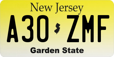NJ license plate A30ZMF