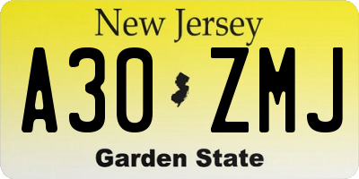 NJ license plate A30ZMJ