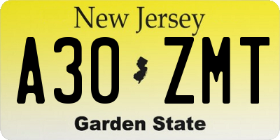 NJ license plate A30ZMT