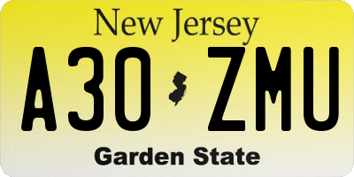 NJ license plate A30ZMU