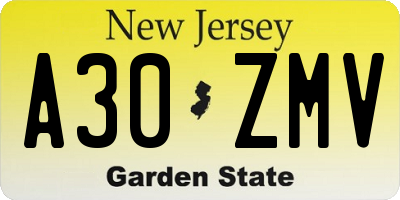NJ license plate A30ZMV
