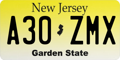 NJ license plate A30ZMX