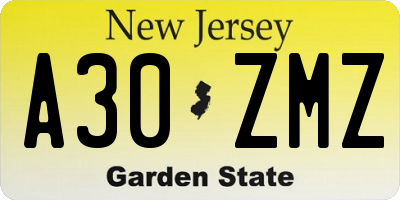 NJ license plate A30ZMZ
