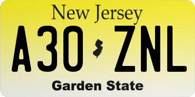 NJ license plate A30ZNL