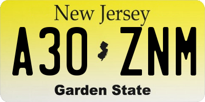NJ license plate A30ZNM