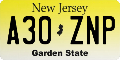 NJ license plate A30ZNP