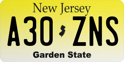 NJ license plate A30ZNS
