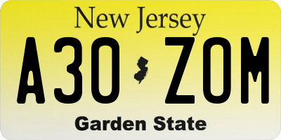 NJ license plate A30ZOM