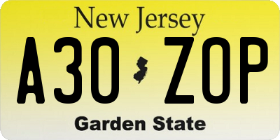 NJ license plate A30ZOP