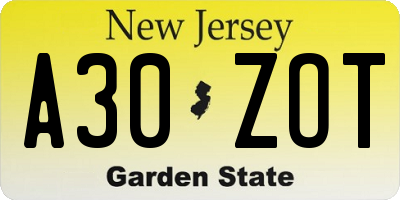 NJ license plate A30ZOT