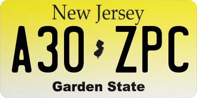 NJ license plate A30ZPC