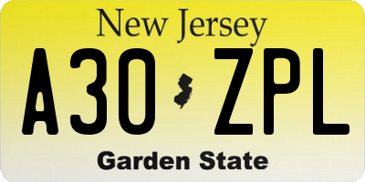 NJ license plate A30ZPL