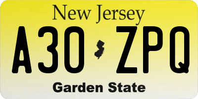 NJ license plate A30ZPQ