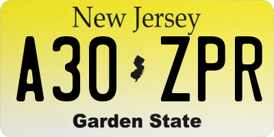 NJ license plate A30ZPR