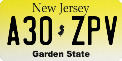 NJ license plate A30ZPV