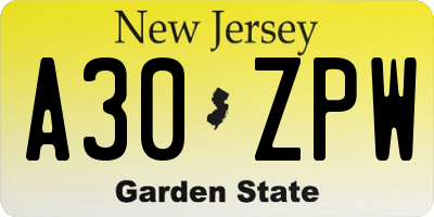 NJ license plate A30ZPW