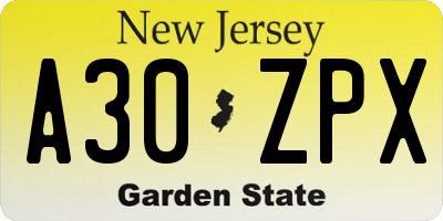 NJ license plate A30ZPX