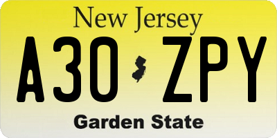 NJ license plate A30ZPY