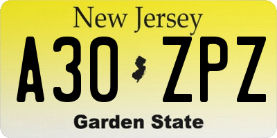 NJ license plate A30ZPZ