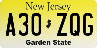 NJ license plate A30ZQG