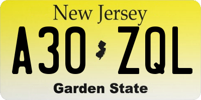 NJ license plate A30ZQL