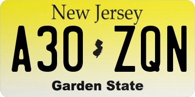 NJ license plate A30ZQN