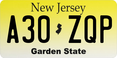 NJ license plate A30ZQP
