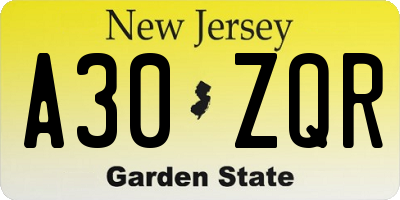 NJ license plate A30ZQR