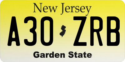 NJ license plate A30ZRB
