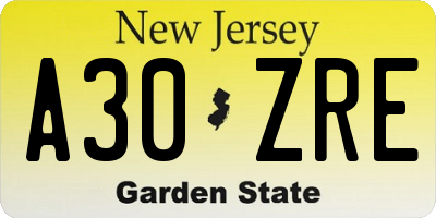 NJ license plate A30ZRE
