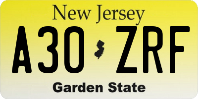 NJ license plate A30ZRF