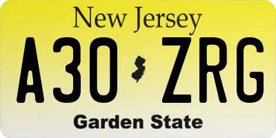 NJ license plate A30ZRG