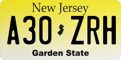 NJ license plate A30ZRH